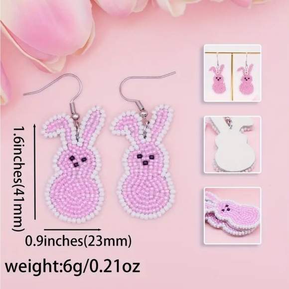 Pink Beaded Bunny Earrings - Picture 4 of 4